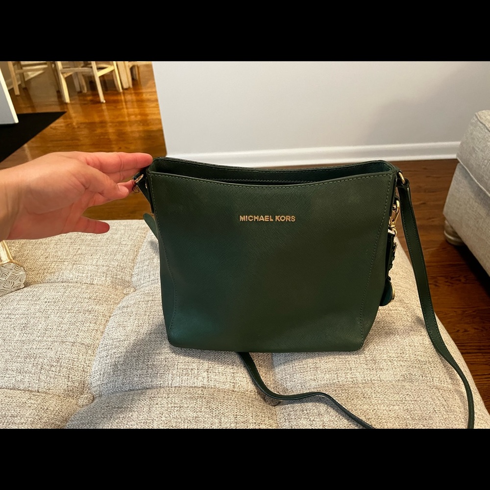 Hunter Green Michael Kors Crossbody with Gold Hardware